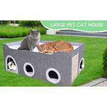Cat Houses For Indoor Cats-Large Collapsible Large Cat Bed With Fluff Ball And 2 Caves,Cat Hideout With Canopy,Semi-Enclosed Cat Bed Cat House Covered Cat Bed For Multi Small Pet Large Kitty
