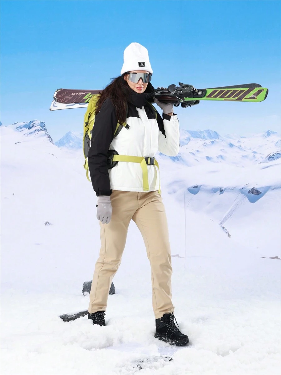 CAMEL CROWN Women's Ski Jacket Winter Snow Coat Warm Fleece Mountain Waterproof Female Jacket Snowboarding Jackets - Black and White - View 1