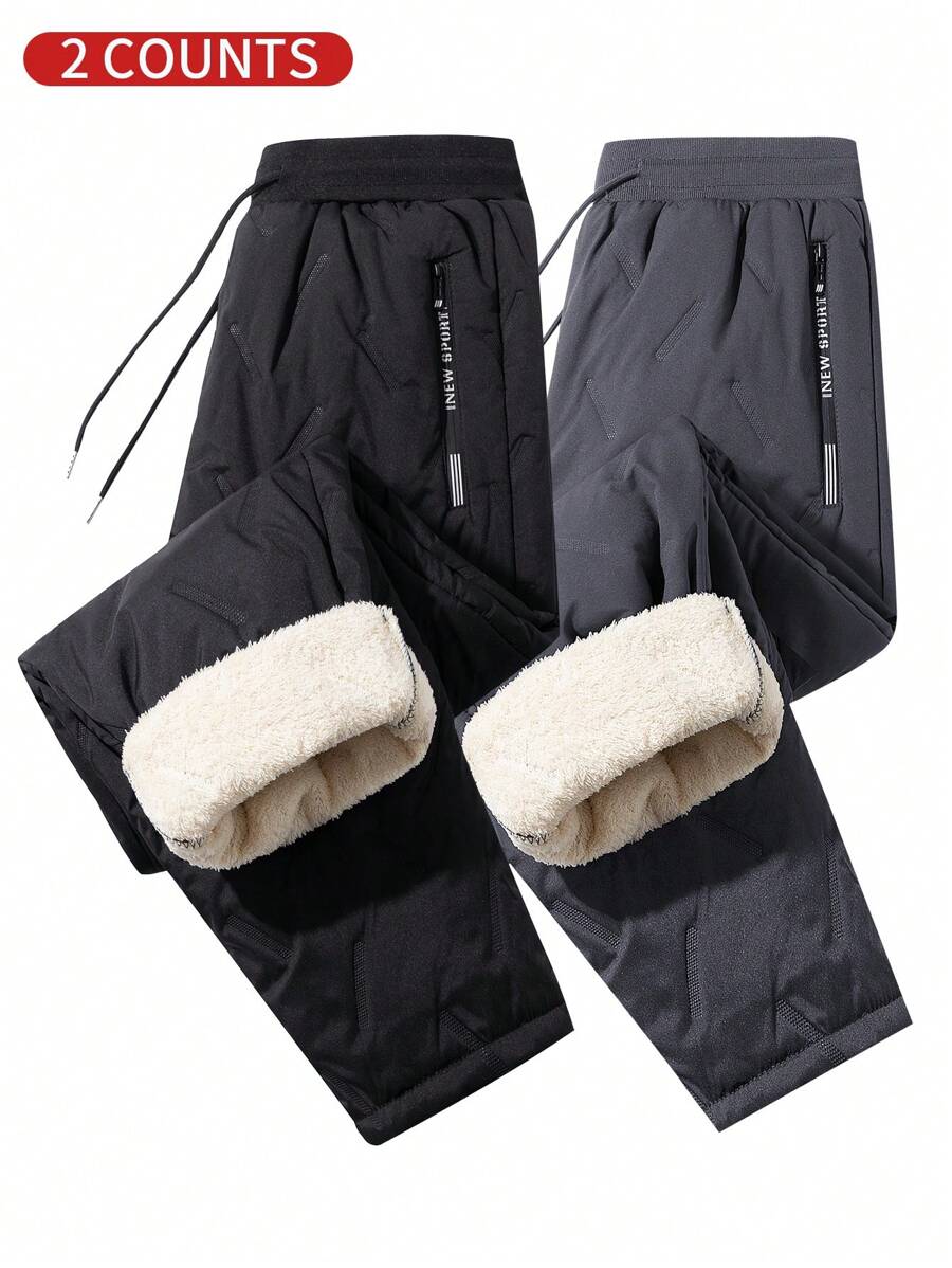 1pc Men's Thermal Lined Sports Pants - Black - View 1