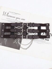 1 pieza Cinturón de estilo punk europeo y americano con cadena para mujer, banda decorativa para la cintura para vestidos y chaquetas, accesorio de entrenador de cintura de verano para damas, decoración de cadena gótica punk para vestido, cinturón negro de mujer para vestido, entrenador de cintura para adelgazamiento y control del abdomen