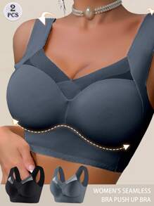 2 件装无缝胸罩女士露背内衣柔软亲肤无钢圈胸罩透气隐形胸罩女士无托槽舒适防下垂 - 彩色 - 查看 2
