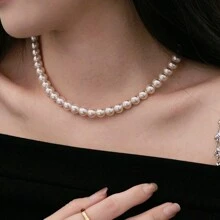 圆形白色仿贝壳珍珠项链串 | 珍珠颈链 | 女士珠宝 | 送给妈妈、妻子、姐妹、最好的朋友的生日圣诞礼物，不含礼品盒 - 40CM長度項鍊 - 查看 21