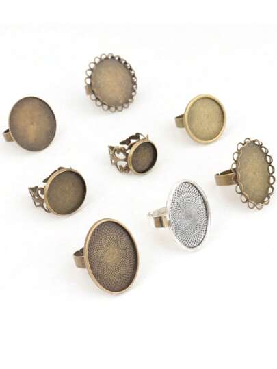 10 Sets (10pcs Ring Bases + 10pcs Domed Glass) 14/18/20/25/18*25mm Round & Oval Adjustable Ring Bases, Antique Elegant Gothic Style Ring Findings For DIY Domed Ring Jewelry Making