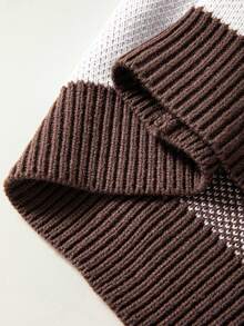 棕色格纹主教袖优雅毛衣，长袖上衣 - 棕色 - 查看 9