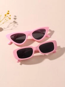 2pairs Kids Personalized Simple Cat Eye Square Fashion Glasses, Suitable For Teenagers