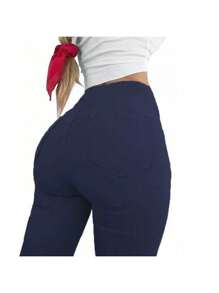 Super Skinny Butt Lifting Pants - Navy Blue - View 1