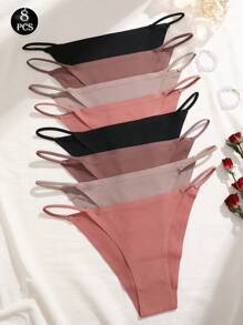 8 件/包 女士薄款吊带无缝性感低腰三角裤 - 彩色 - 查看 2