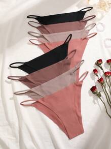 8 件/包 女士薄款吊带无缝性感低腰三角裤 - 彩色 - 查看 8