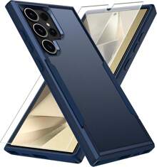 Heavy Duty Phone Case Designed For Galaxy Series Case With 1Pc Tempered Glass Screen Protector, Shockproof Dropproof Anti-Scratch Phone Case Cover For Galaxy Series - Màu xanh hải quân - Xem 1