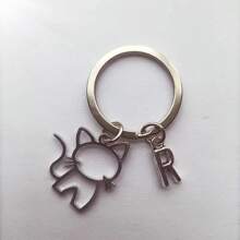 1pc 26 English Letters Metal Cartoon Cat Keychain, Creative Letter Keyring Accessory, Gift For Bag, Car, Couple, Unisex Car Accessories Bag Charm Backpack For School