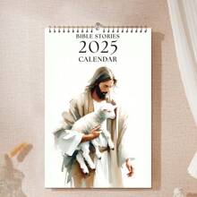 2025 Christian Bible Stories Wall Calendar, 1pc Jesus-Themed Monthly Planner, Religious Art Illustrations, Paper Material, Christian Home Decor, Spiritual Gift Idea, Christmas Gifts - Multicolor - View 1