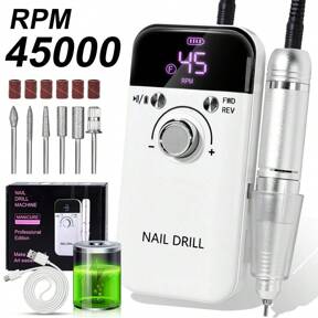 Taladro de uñas recargable profesional de 45,000 rpm, lima eléctrica portátil Scamander, herramienta amoladora de acrílico y gel con 6 brocas y bandas de lijado para manicura, pedicura, tallado y pulido