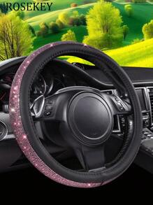 1 件装真皮方向盘套，带闪亮水晶钻，适合 SUV、轿车、汽车、卡车，通用 14.5-15 英寸水晶闪光女士 - 均碼 - 查看 11