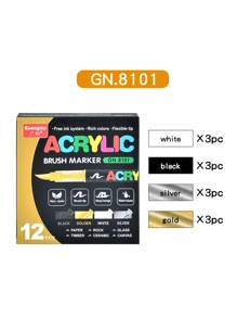 GuangNa 12支/套黑白丙烯颜料马克笔，共240色。水性涂鸦笔，适用于黑色卡纸、木材、画布、石头、岩石绘画、玻璃和陶瓷表面。是DIY工艺品、艺术项目和文具的理想之选。 - 彩色 - 查看 13