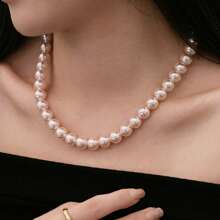 Round White Simulated Shell Pearl Necklace Strand | Pearl Choker Necklace | Jewelry For Women | Birthday Christmas Gift For Mom Wife Sister Best Friend, Gift Box Not Included - 45CM Length Necklace - View 10