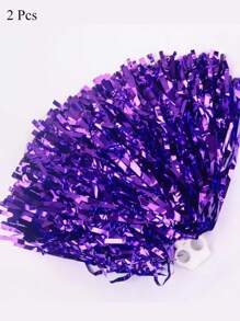 Juego de 2 piezas de pompones de pom-pom de color metálico brillante con 2 agujeros y mango para animadoras, accesorios para partidos, clubes, baile y eventos deportivos de equipo - Morado - Ver 6