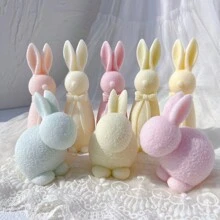 Flocked Rabbit Silicone Candle Molds Bowknot Bunny Silicone Mold Animal Bunnies Wax Mould Easter Home Decor