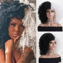 16" Short Curly Afro Kinky Wig, Multi-Color Fluffy Synthetic Fiber Wig, Suitable For Daily Wear, Holiday, Wedding, Birthday, Party, Halloween Costume - 彩色 - 查看 20
