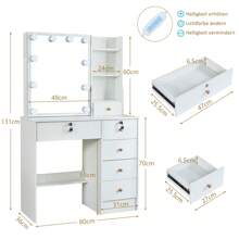 Vanity Dressing Table Set Bedroom Makeup Desk With LED Light Mirror Drawer Stool - White - View 6