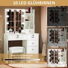 Vanity Dressing Table Set Bedroom Makeup Desk With LED Light Mirror Drawer Stool - White - View 3
