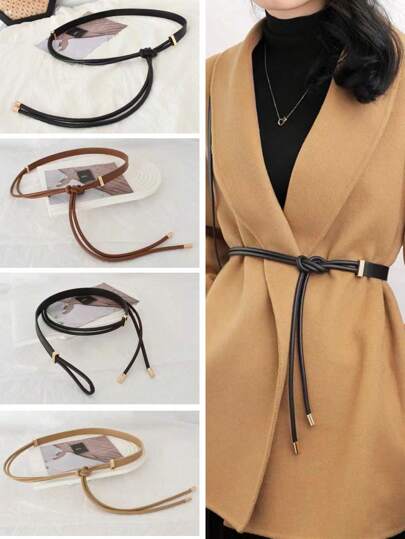 Elegant 1pc Leather Rope Tie Belt For Women, Simple & Versatile Waistband For Dress, Sweater, Coat Decoration Harness Summer, School Fall, Autumn, Halloween