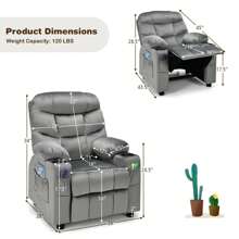Homasis Kids Youth Recliner Chair Velvet Fabric W/Cup Holder & Side Pocket - Grey - View 10