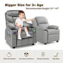 Homasis Kids Youth Recliner Chair Velvet Fabric W/Cup Holder & Side Pocket - Grey - View 5