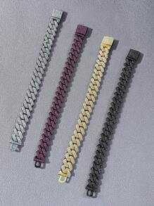 1pc 14mm Width Rhinestone Rhombus Cuban Link Bracelet, European And American Hip Hop Cool Bracelet Accessories, Boyfriend Gift