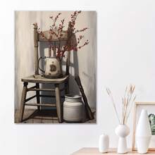 1 幅带框复古油画帆布印刷海报，椅子上的喷壶帆布墙艺术，艺术品壁画适用于浴室卧室办公室客厅墙壁装饰，家居装饰 - 彩色 - 查看 4