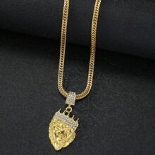 1pc Recién Llegado Corona Unisex Y Colgante De Cabeza De León Con Diamantes De Imitación Para Collar, Chapado En Oro - Amarillo Oro - Ver 3