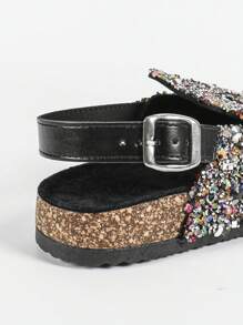 roulvxiang 秋冬新款女士平底凉鞋，包头穆勒鞋，带水钻的休闲一脚蹬水鞋，厚底女士平底凉鞋