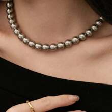 圆形白色仿贝壳珍珠项链串 | 珍珠颈链 | 女士珠宝 | 送给妈妈、妻子、姐妹、最好的朋友的生日圣诞礼物，不含礼品盒 - 40CM長度項鍊 - 查看 16