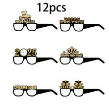 1 Set 6/12/24 Black And Gold 2025 New Year 3D Paper Glasses, Happy New Year Photo Prop Decoration, Suitable For New Year, Birthday, Bachelor Party, Adult Party, Valentine's Day Party, Friends Party.