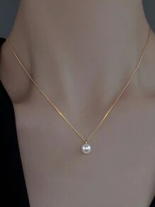 1pc Elegant Pearl Necklace, Gold-Plated Chain, Suitable For Daily Wear And Special Occasions, Perfect Holiday Gift For Women, Fashionable And Sexy Jewelry - Multicolor - View 5