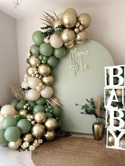 110 Stück, Set mit Ballongirlande in Salbeigrün, beige und goldene Ballons für Hochzeit, Geburtstag, Innenraum, Taufe, Dekoration, Hochzeitsdekoration, Partydekoration, Jahrestags-Dekoration, Bridal-Shower-Dekoration