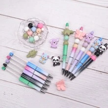 5 件套豪华硅胶串珠笔套件，卡通熊猫、考拉形状硅胶珠，各种款式硅胶焦点珠，多色珠子 DIY 套装，黑色墨水，适合女性办公室和学校（珠笔颜色随机） - DIY串珠筆套裝 - 查看 5