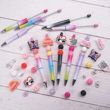 5 件套豪华硅胶串珠笔套件，卡通熊猫、考拉形状硅胶珠，各种款式硅胶焦点珠，多色珠子 DIY 套装，黑色墨水，适合女性办公室和学校（珠笔颜色随机） - DIY串珠筆套裝 - 查看 4