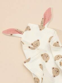 1pc Baby Drool Bib, Floral Print Soft Double-Layer Muslin Cloth Drool Bib With Bunny Ears - Multicolor - View 6