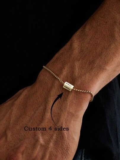Anpassat namnarmband för män, armband med flera gravyrer för män, armband till far med efternamn, fyrkantigt armband i rostfritt stål med personlig gravyr, armband med 1-4 sidor, fars dag-present, julklapp till honom, silver, snygg, färgglad, vintage, unisex, hipster, enkel, casual, anpassad, personlig, unik, för årsdagar, för födelsedagar, för fest, smycken för kvinnor, elegant höst, smycken och klockor, anpassade modegraverade armband