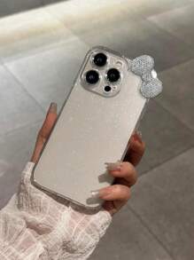 Étui de téléphone avec paillettes transparentes, strass et nœud papillon - Design mignon de nœud papillon - Compatible avec 16 Pro Max 15 14 13 12 11, coque de protection complète, étanche, antichoc, anti-rayures - Transparent - Voir 2