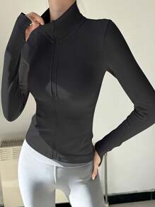 Professional Sports UV Protection Seamless Zipper Jacket For Women, Compression Fitness Gym Workout Yoga Top
