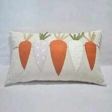 1 bucă Față de pernă decorativă Festivalul recoltei/Paște, husă de pernă lombară dreptunghiulară din in brodat morcov pentru canapea, decor pentru recolta de primăvară/toamnă de fermă (inserție nu este inclusă)