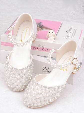 Kids Crystal High Heel Shoes, Girls Princess Shoes, Rhinestone White Wedding Party Dress Shoes, Toddler Girl Closed Toe Sandals