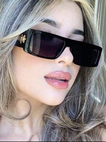 1 Pair Women's Black Rectangular Plastic Chic Cool Fashionable Korean Style Daily Fashion Glasses For Outdoor Use Beach Accessories For Women Glasses Shades Basics Fall Winter Women Outfits Clothes Business Casual Gifts For Summer Beach Vacation,Outdoor,Travel