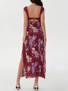 Women's Y2K Summer Bodycon Maxi Dress Floral Print Lace Patchwork Long Dress Sleeveless Backless V Neck Party Dress Beach Vacation Sundress - Đỏ - Xem 6