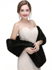 1pc Fur Shawl For Wedding Dress, Bride's Long Cheongsam Scarf In Red, White, Black; 1pc Black Evening Gown Cheongsam Fur Shawl, White Fluffy Thicken Outerwear Shawl For Vintage Autumn/Winter - Multicolor - View 5