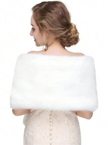1pc Fur Shawl For Wedding Dress, Bride's Long Cheongsam Scarf In Red, White, Black; 1pc Black Evening Gown Cheongsam Fur Shawl, White Fluffy Thicken Outerwear Shawl For Vintage Autumn/Winter - Multicolor - View 8