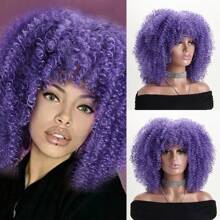 16" Short Curly Afro Kinky Wig, Multi-Color Fluffy Synthetic Fiber Wig, Suitable For Daily Wear, Holiday, Wedding, Birthday, Party, Halloween Costume - 彩色 - 查看 25