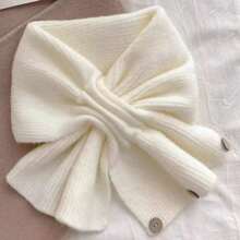 Knitted Short Cross Scarf Solid Color Neck Warmer Winter Warm Fake Collar Women - Blue - View 3