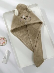 2个装超细纤维发帽，专为女孩设计 - 柔软、超强吸水、速干，带2个纽扣 - 防毛躁，适合浓密卷曲长发，猫咪图案 - 彩色 - 查看 10